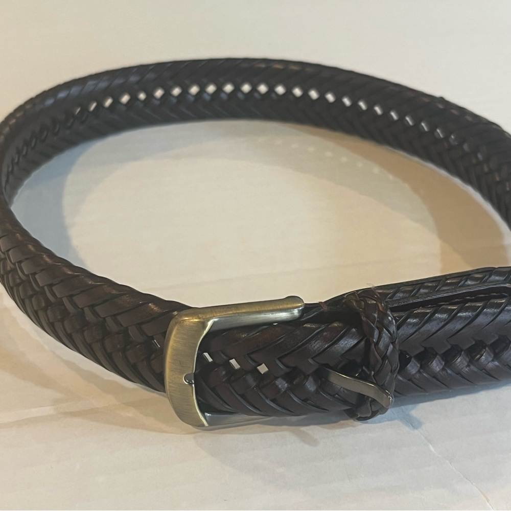 Talbots Kids Boys Brown Leather Braided Belt Casual School Brass Buckle Size 20”